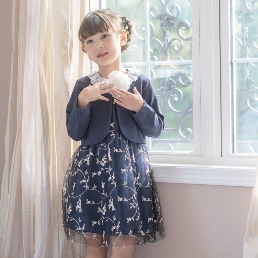 入学式 女の子 服 スーツ 送料無料 刺繍チュールワンピース 