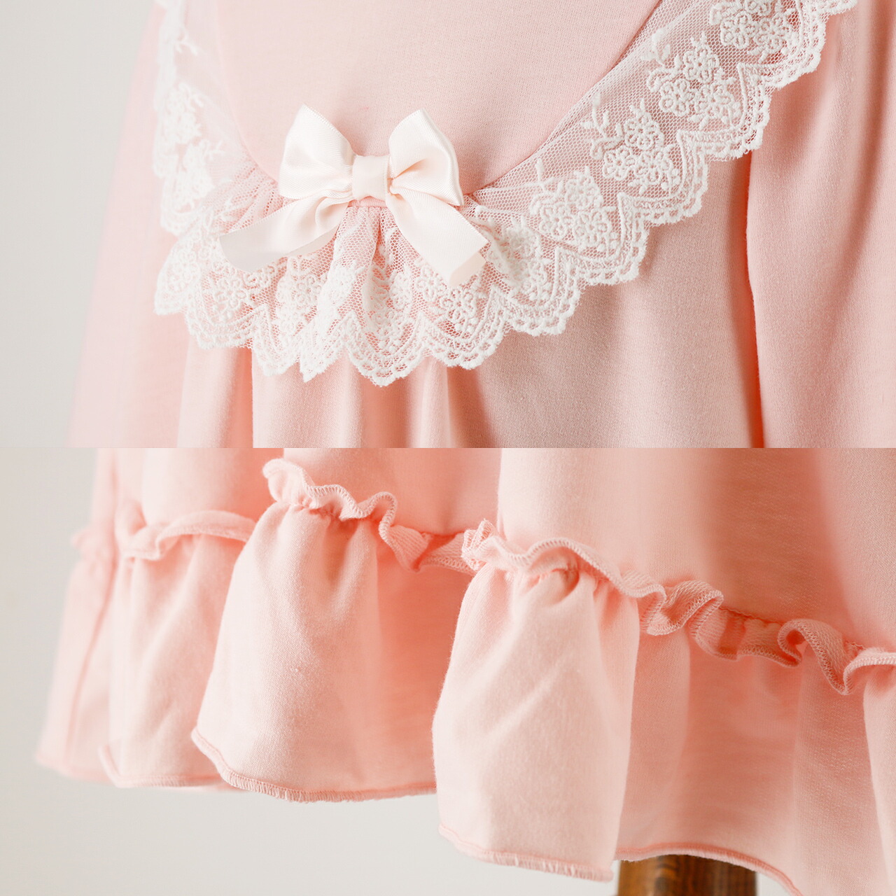 やわらか裏毛のヨークレースネグリジェ 長袖 パジャマ キッズ 女の子 ルームウェア カジュアル