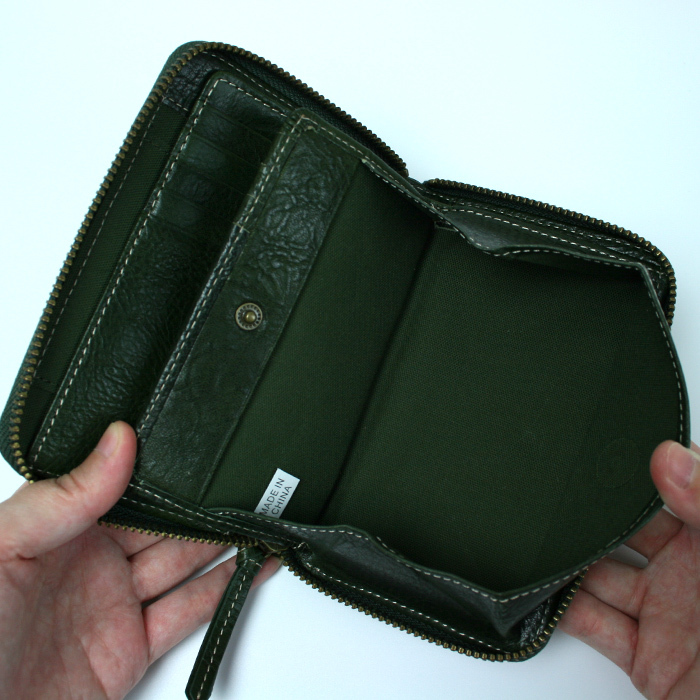 折り財布 レディース 本革 コンパクト ラウンドファスナー財布