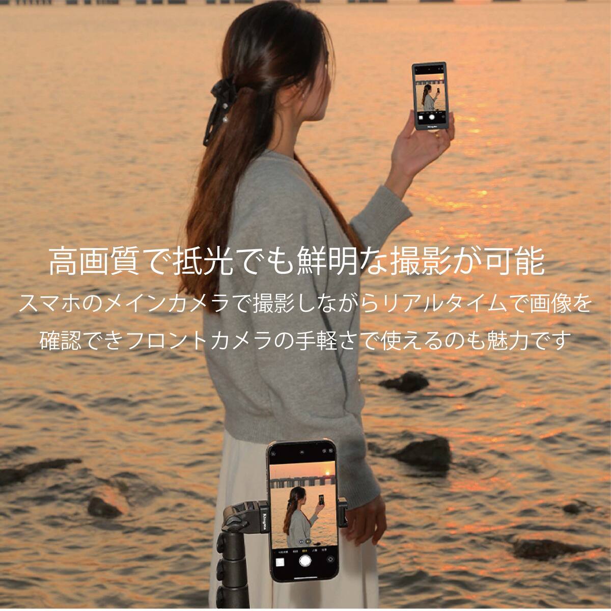 自撮りモニター ミラーリンク iPhone 背面カメラ 確認用ディスプレイ