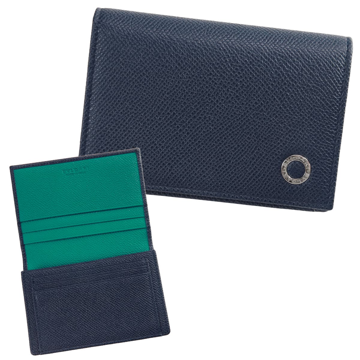 希少✨ブルガリ 名刺入れ カードケース サークルロゴ グレインレザー ネイビー BVLGARI（ブルガリ） 名刺入れ 名刺入れ メンズ 正規品 カードケース