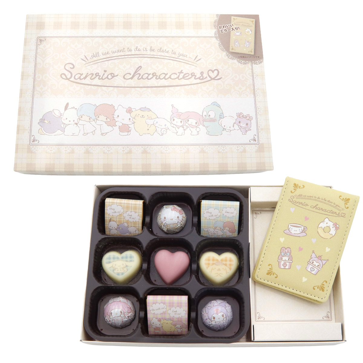 ハート サンリオキャラクターズ ミラー ＆ チョコギフト 9個入り