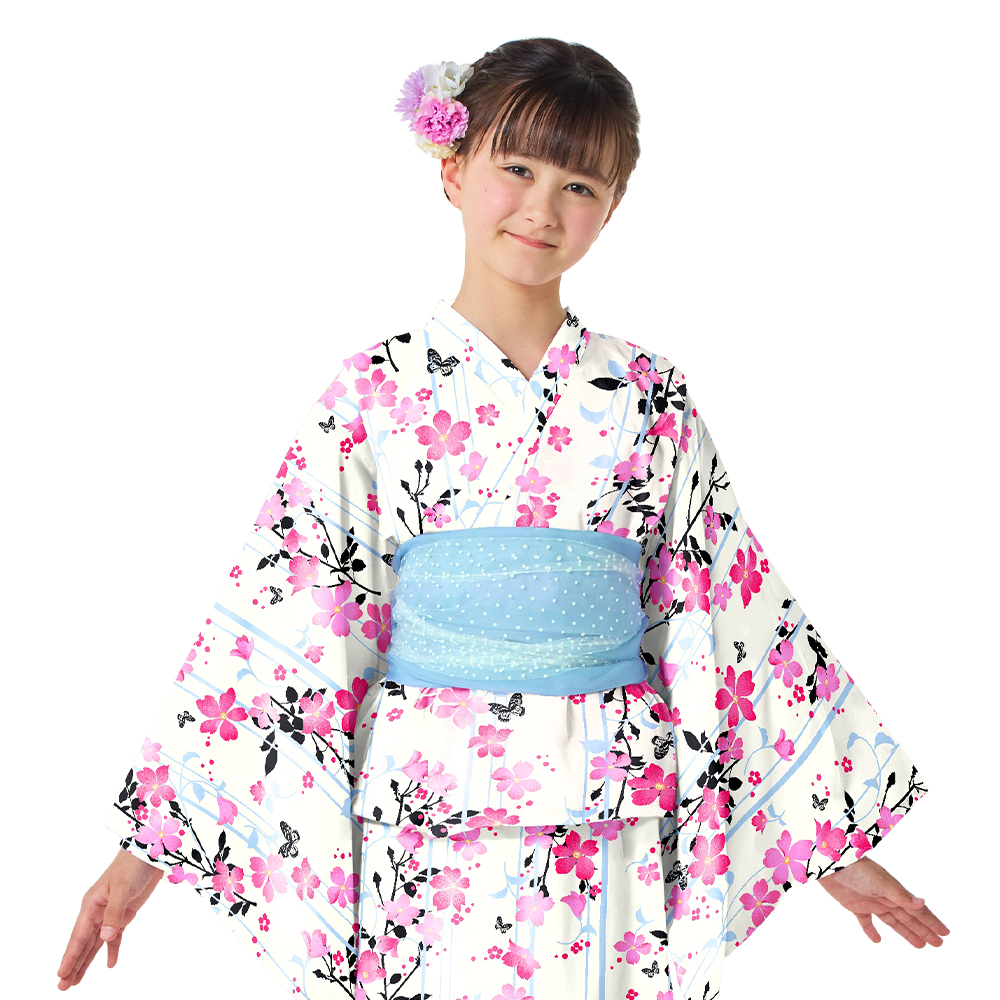 浴衣セット 花みずき・ピンク ゆかた 浴衣ドレス 綿100% 子供 夏