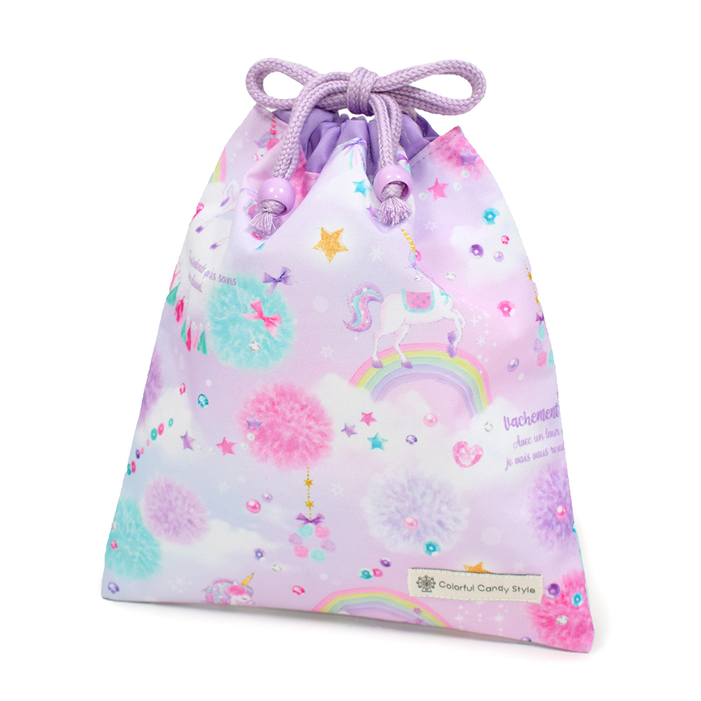 巾着・中 マチ無し給食袋 [2026春モデル] 撥水ノーアイロン 小物入れ おしゃれ かわいい 保育園 小学校 小学生 子供 キッズ 女の子 ゆうパケット配送 | COLORFUL CANDY STYLE | 02