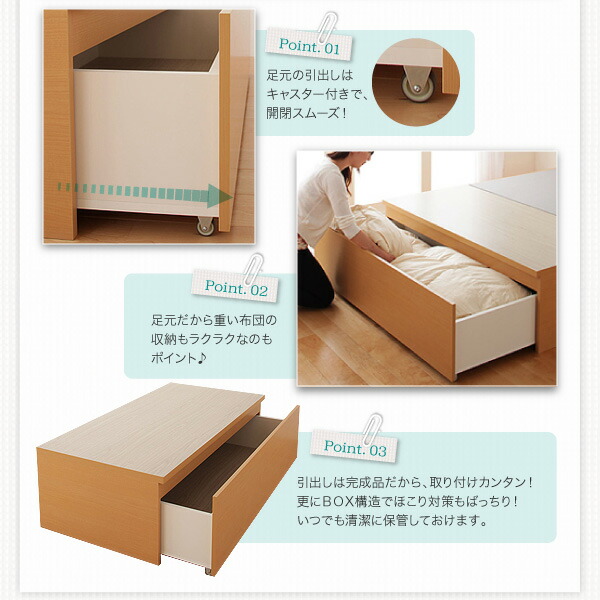シングルベッド セミダブルベッド 収納 収納付き 収納ベッド 大容量 薄型プレミアムポケットコイルマットレス付き 【リベット】 ダブル 組立設置付