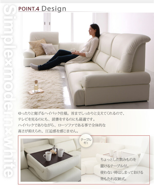 フロアソファ ハイバックフロアコーナーソファ WHITE ホワイト 5点