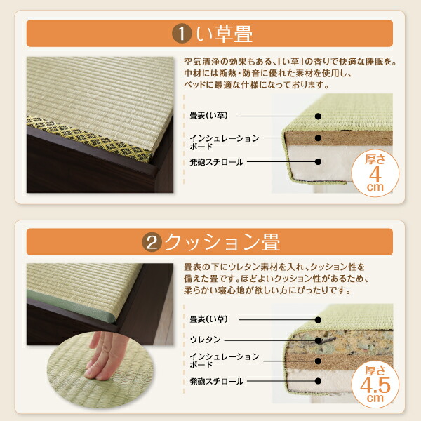 【今日の超目玉】 お客様組立 日本製・布団が収納できる大容量収納畳連結ベッド ベッドフレームのみ い草畳 ダブル 42cm