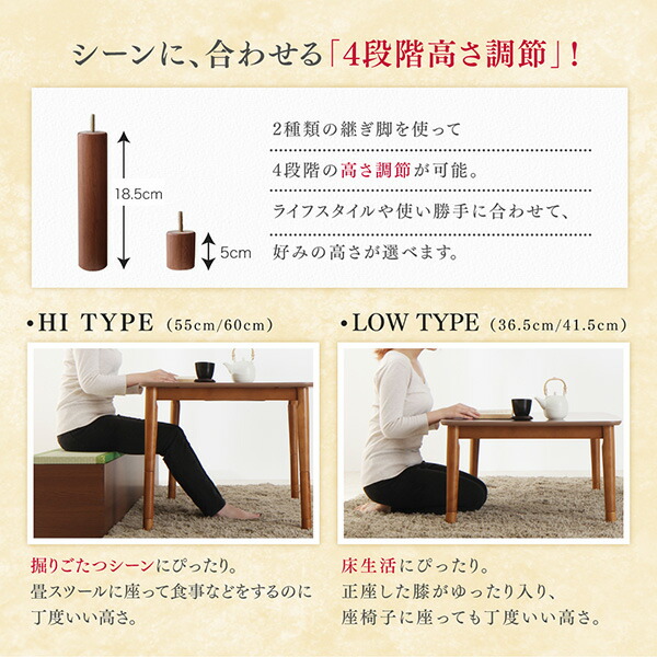 こたつテーブル 収納付きユニット畳掘りごたつシリーズ 長方形(75