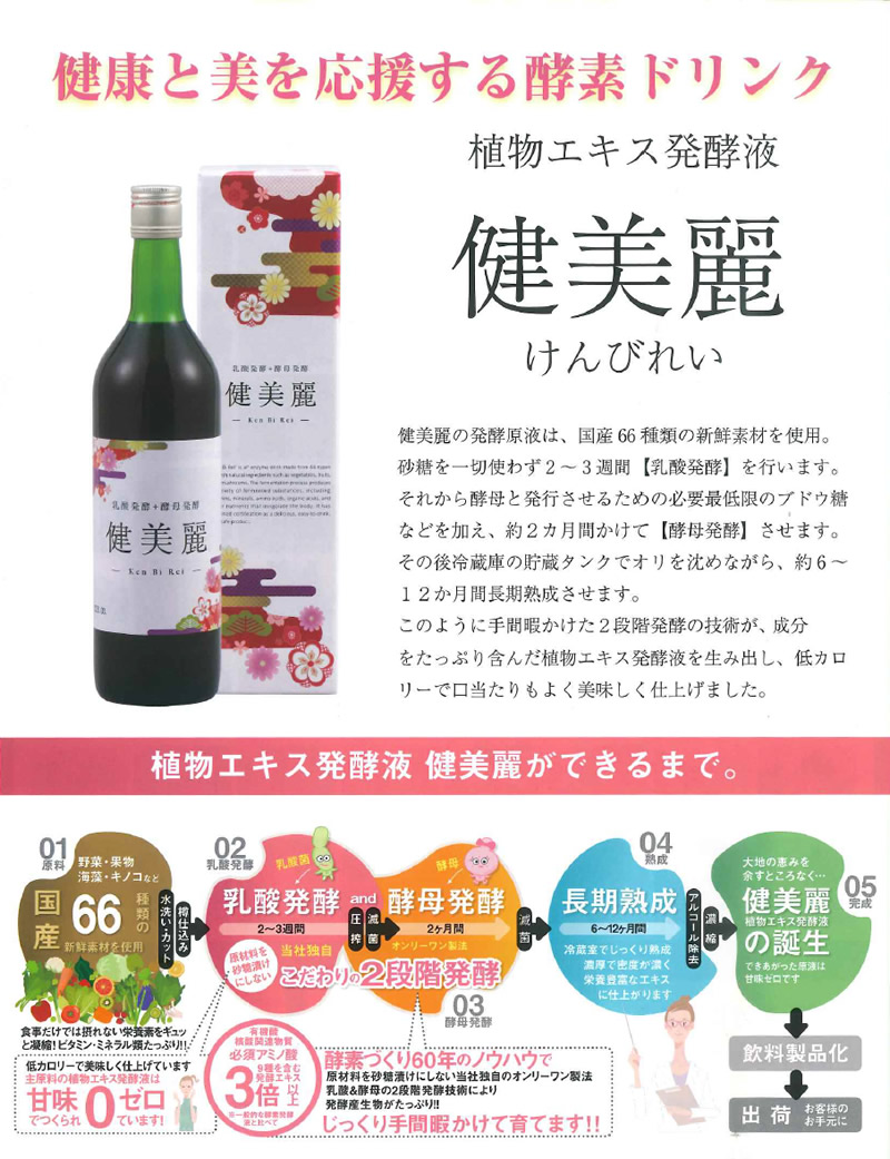 植物エキス発酵液 健美麗 720ml (送料無料) 酵素ドリンク 発酵原液