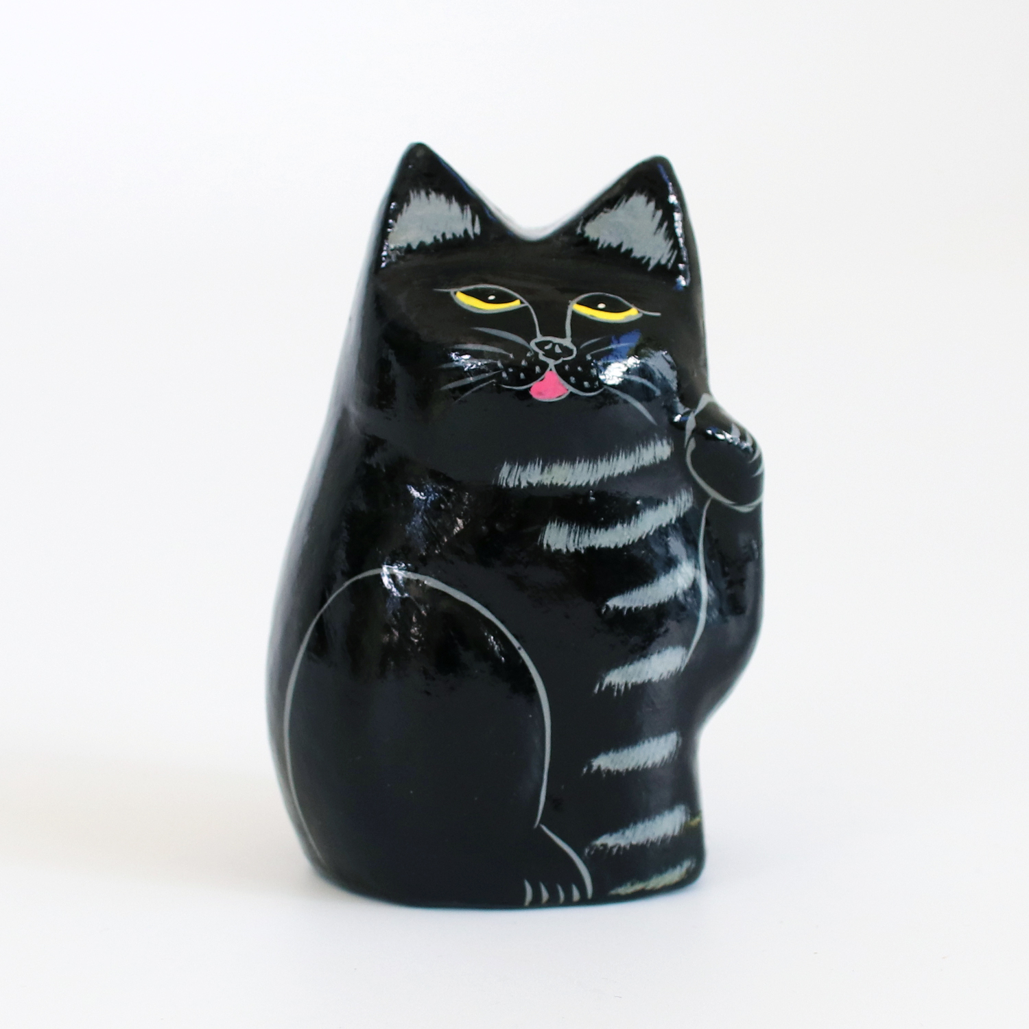 amabro（アマブロ） 招き猫 おしゃれ 黒 白 ハンドペイント インド 紙