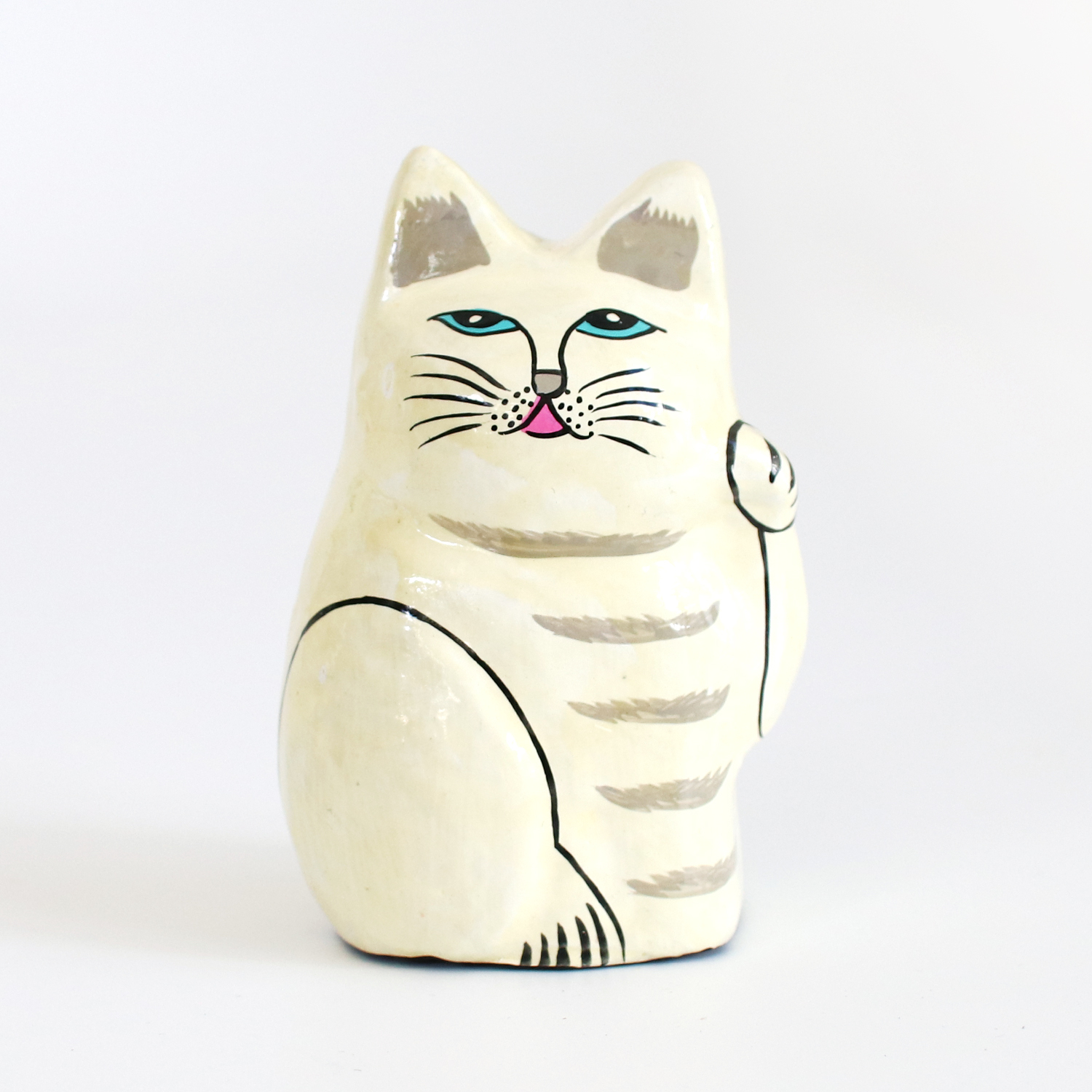 amabro（アマブロ） 招き猫 おしゃれ 黒 白 ハンドペイント インド 紙