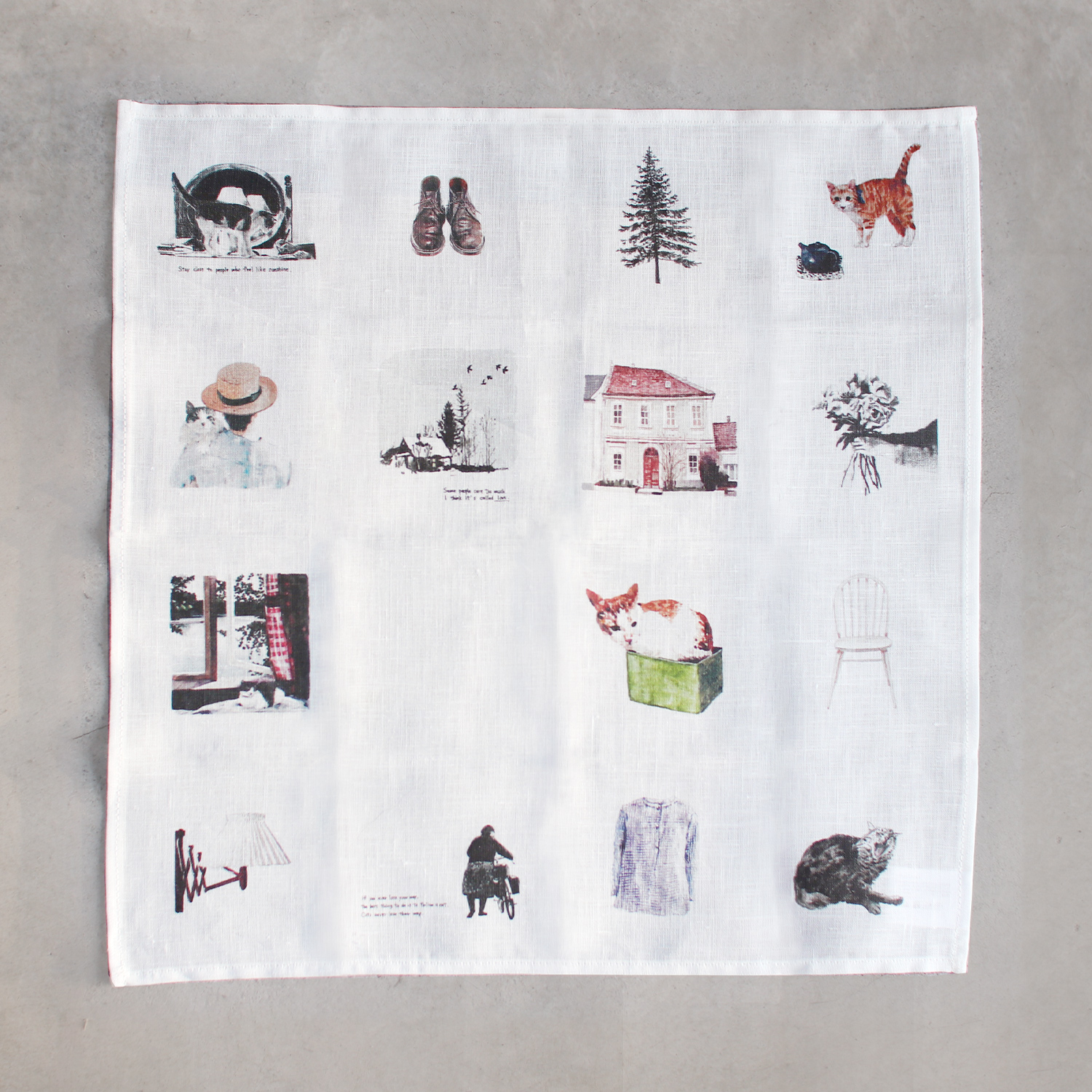 ハンカチ お弁当包み イヌ ネコ イラスト 絵柄 リネン 麻 45×45cm fog フォグ 猫との暮らし 犬との暮らし | fog linen work | 01