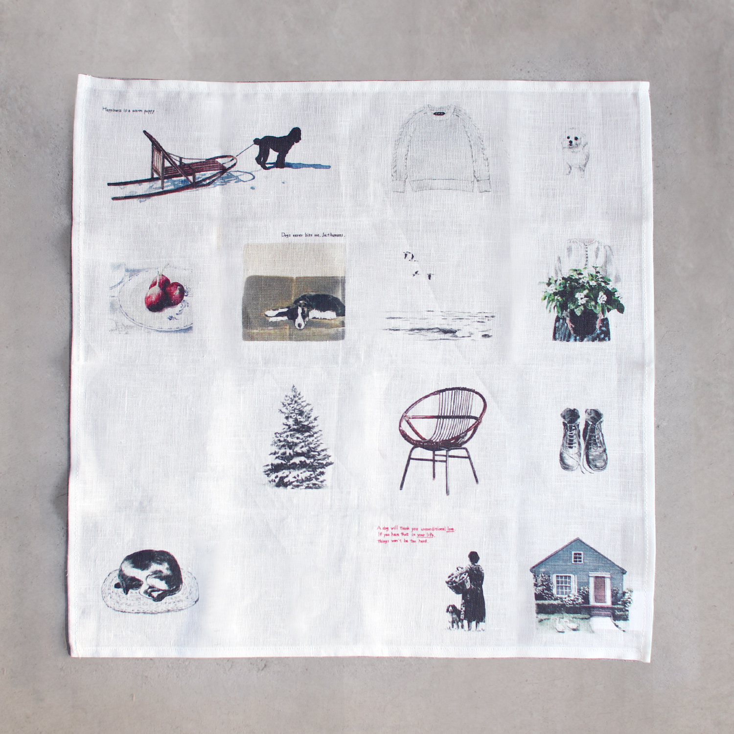 ハンカチ お弁当包み イヌ ネコ イラスト 絵柄 リネン 麻 45×45cm fog フォグ 猫との暮らし 犬との暮らし | fog linen work | 02