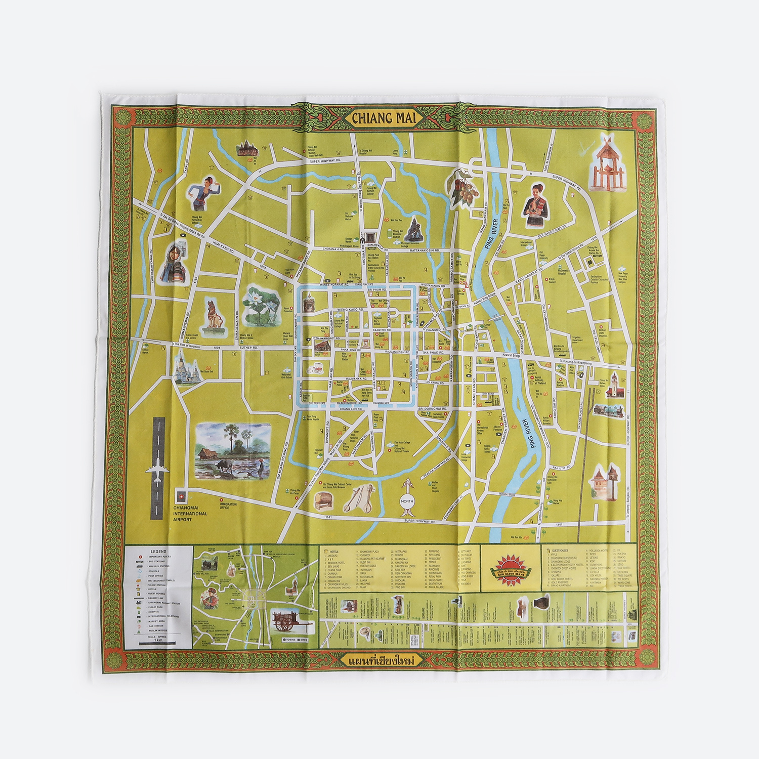 ハンカチ 地図 大判 タペストリー タイ チェンマイ バンコク おしゃれ デッドストック BUFF バフ Fabric Map | ブランド登録なし | 02