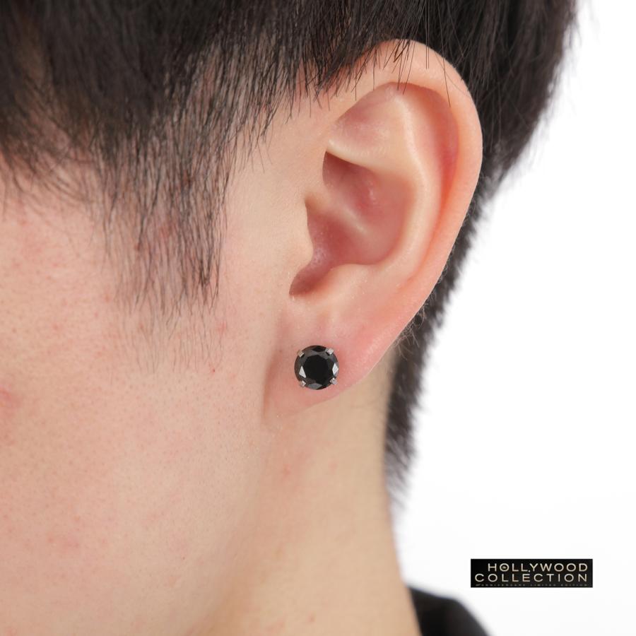 メンズ ピアス 片耳 黒 ダイヤ シルバー CZ ブラックダイヤモンド
