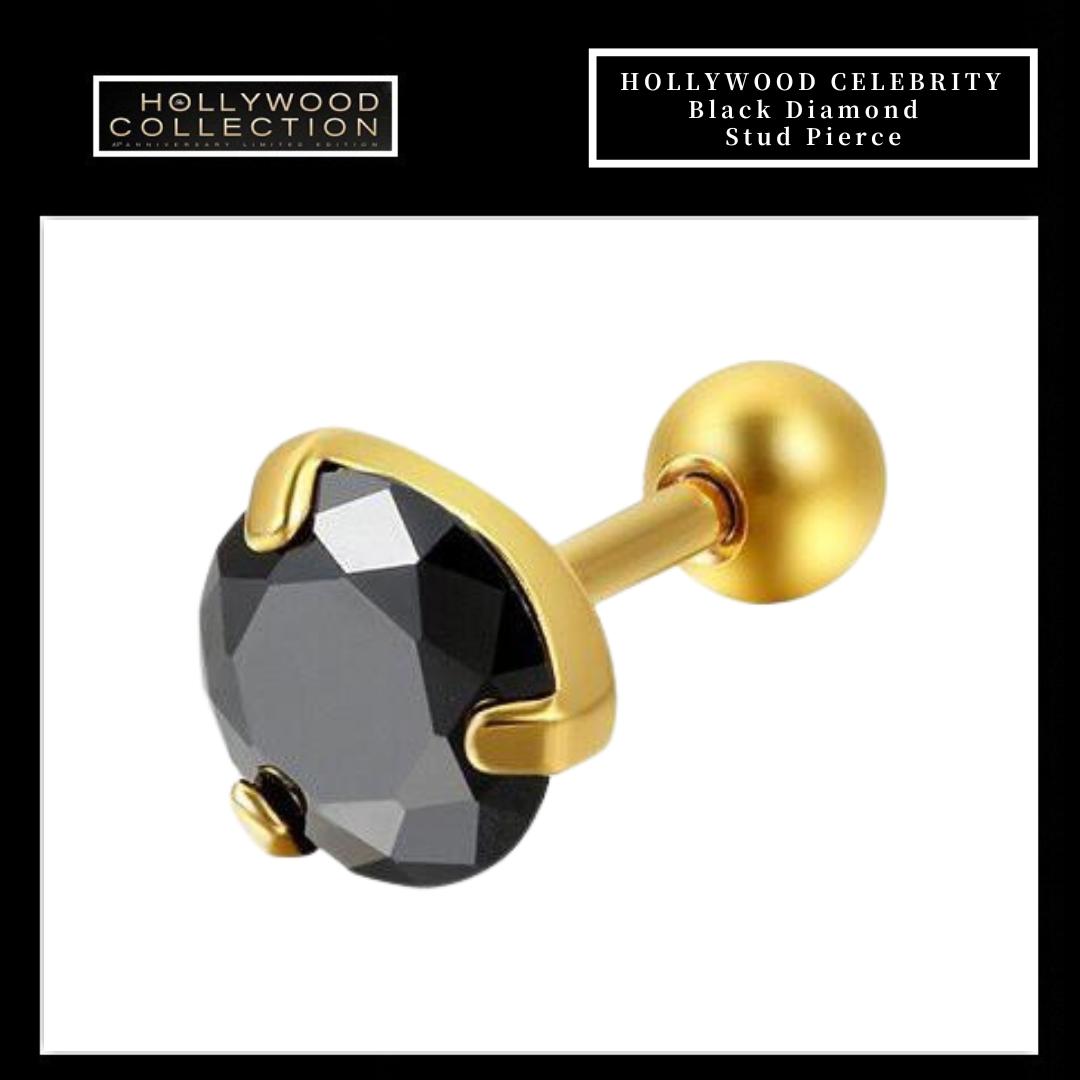 メンズ ピアス 片耳 黒 ダイヤ ゴールド CZ ブラック