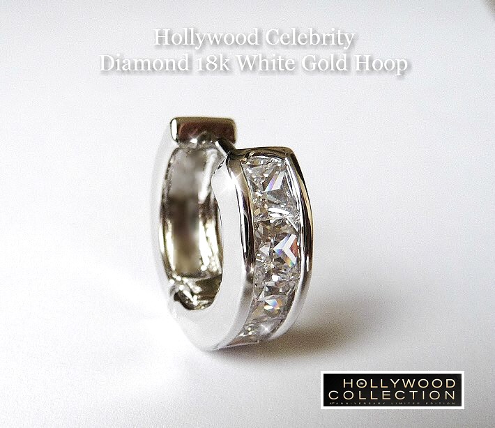 メンズ ピアス 片耳 ダイヤモンド CZ フープ 18K 18金 18KWGP
