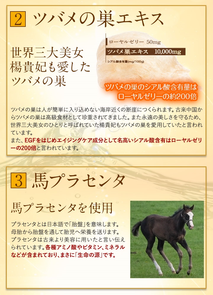 つばめの巣、馬プラセンタ