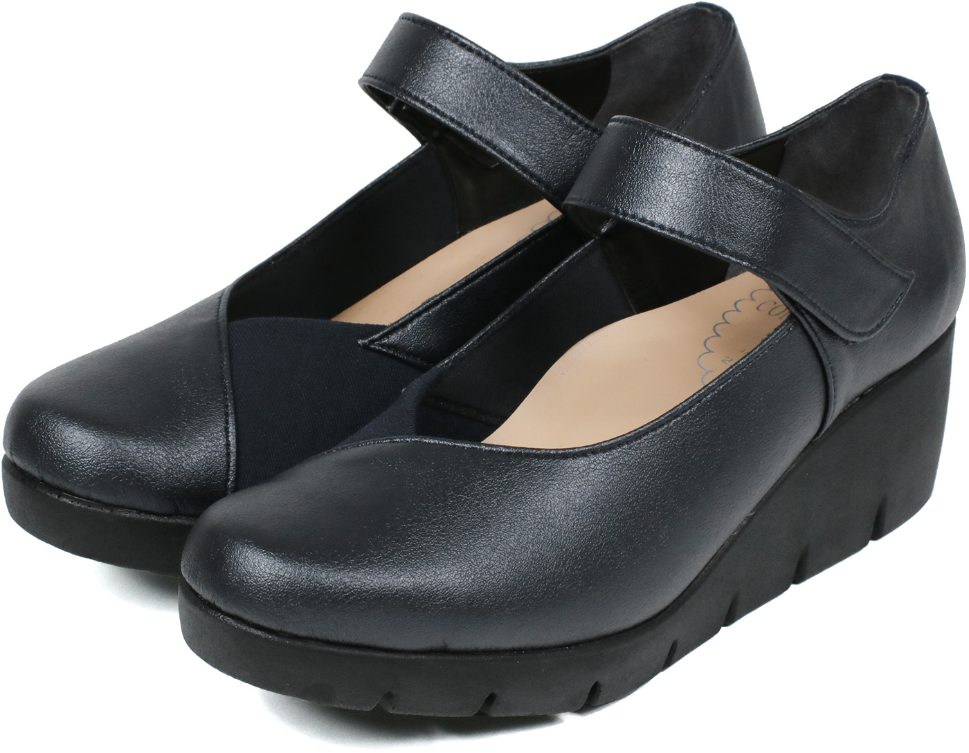 ウェッジソール パンプス 日本製 ストラップ 脱げない 外反母趾 ブラック 黒 ネイビー グレー ベージュ FIRST CONTACT ファーストコンタクト 39616