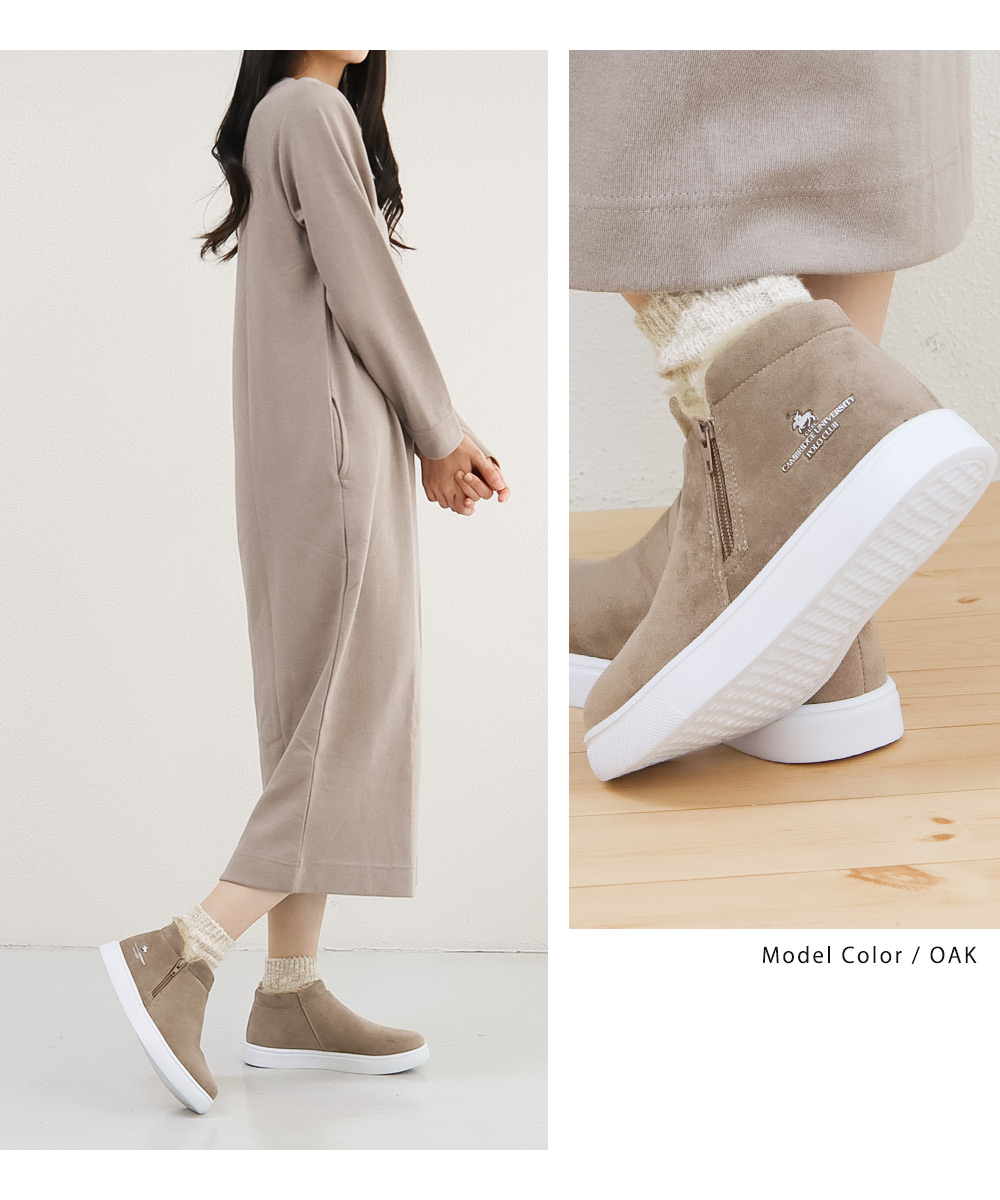 ウィンターブーツ レディース ショート ブーツ ファー スエード調 軽量 サイドファスナー 裏起毛 裏フリース アンクル 軽い ポロクラブ 黒 662