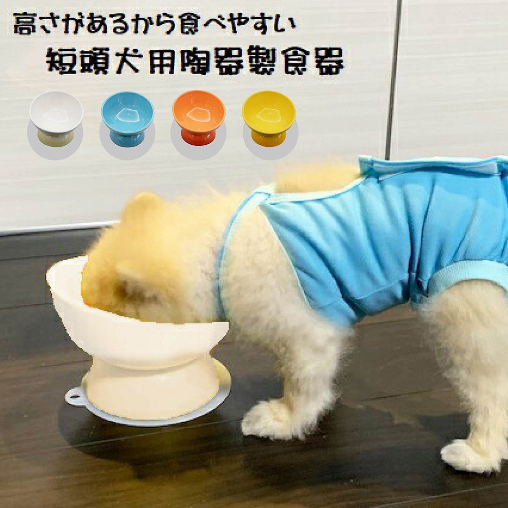 フードボウル 犬 高さがある 斜め 陶器製 短頭犬種用 ペット食器 食べ