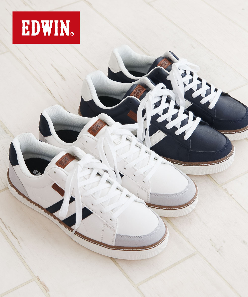 エドウィン スニーカー メンズ ローカット 軽い カジュアル シンプル 大人 男性 紐靴 シューズ ホワイト ネイビー edwin EDW-7129 爆買 関連画像5