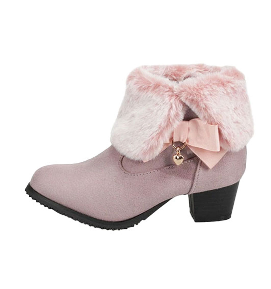 ブーツ キッズ 女の子 ヒール 黒 ジュニア ブーティ リボン ハート