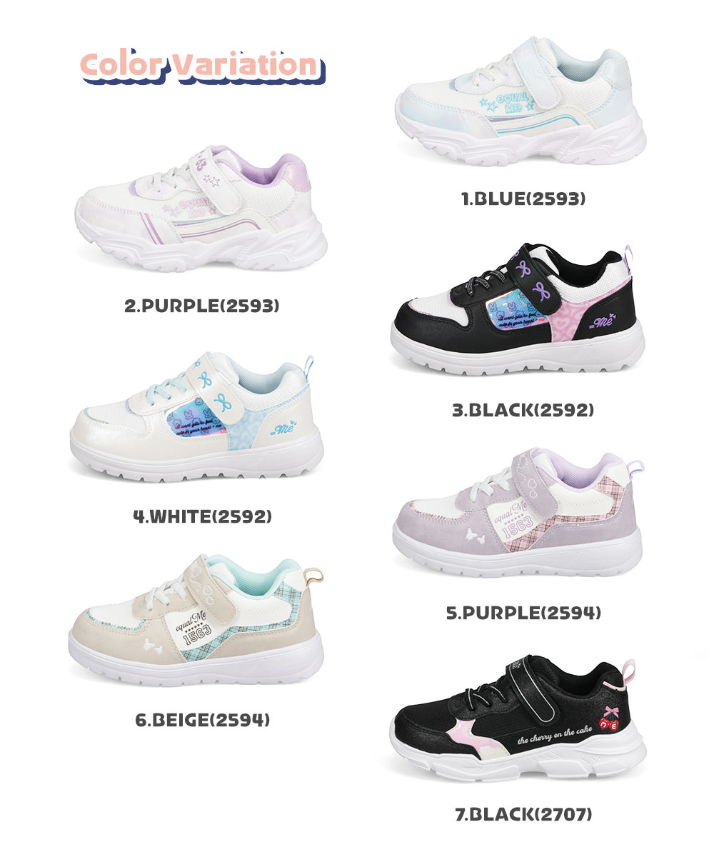 スニーカー キッズ 女の子 かわいい キラキラ 軽量 子供靴 ローカット キッズスニーカー シューズ ジュニア 黒 白 パープル =me イコールミー | ＝ME | 18