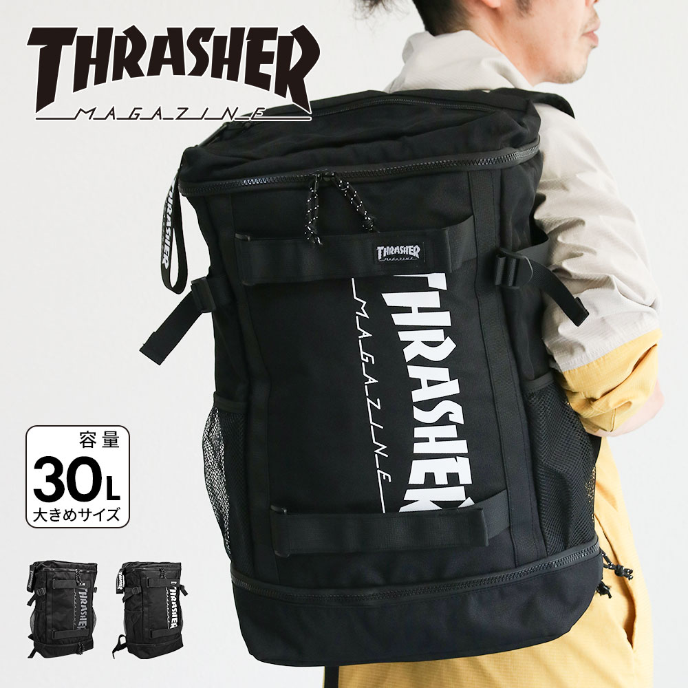 スクエアリュック バックパック 大容量 デイパック 30l バッグ ロゴ プリント 鞄 大きいサイズ 旅行 スラッシャー THRASHER r1930｜celeble