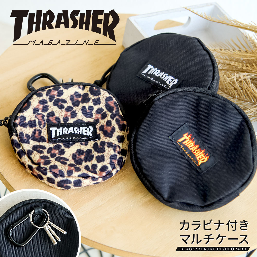 THRASHER  コイン ケース 丸型 キーフック カラビナ ミニ ポーチ ポケット 付き ファスナー コンパクト ウォレット 小銭入れ 財布 小物 スラッシャー 爆買