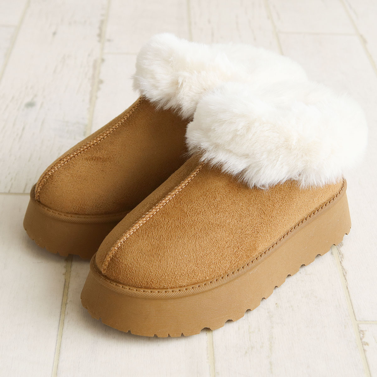 サボサンダル レディース 厚底 4cm ムートン ファー スリッポン 秋冬