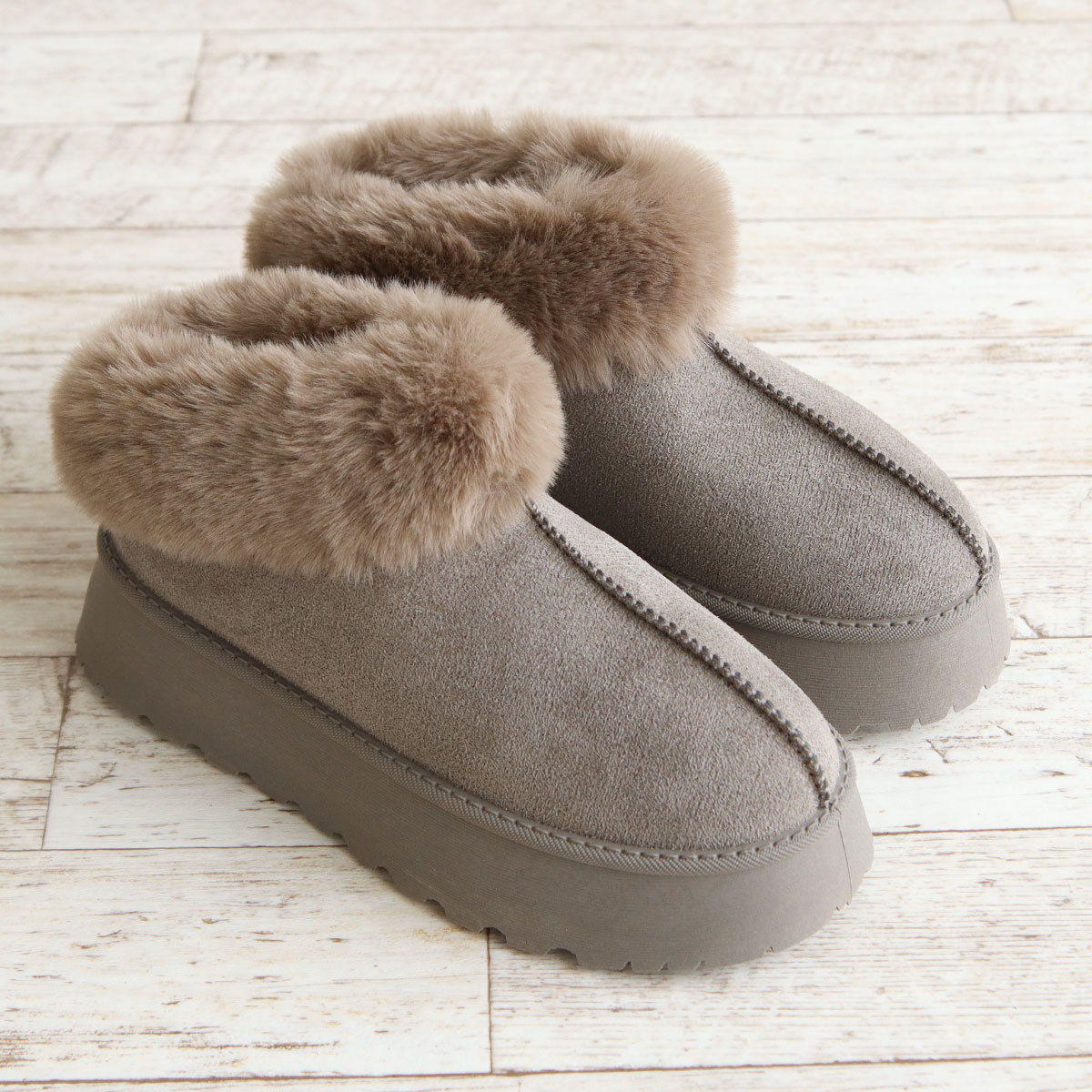 サボサンダル レディース 厚底 4cm ムートン ファー スリッポン 秋冬