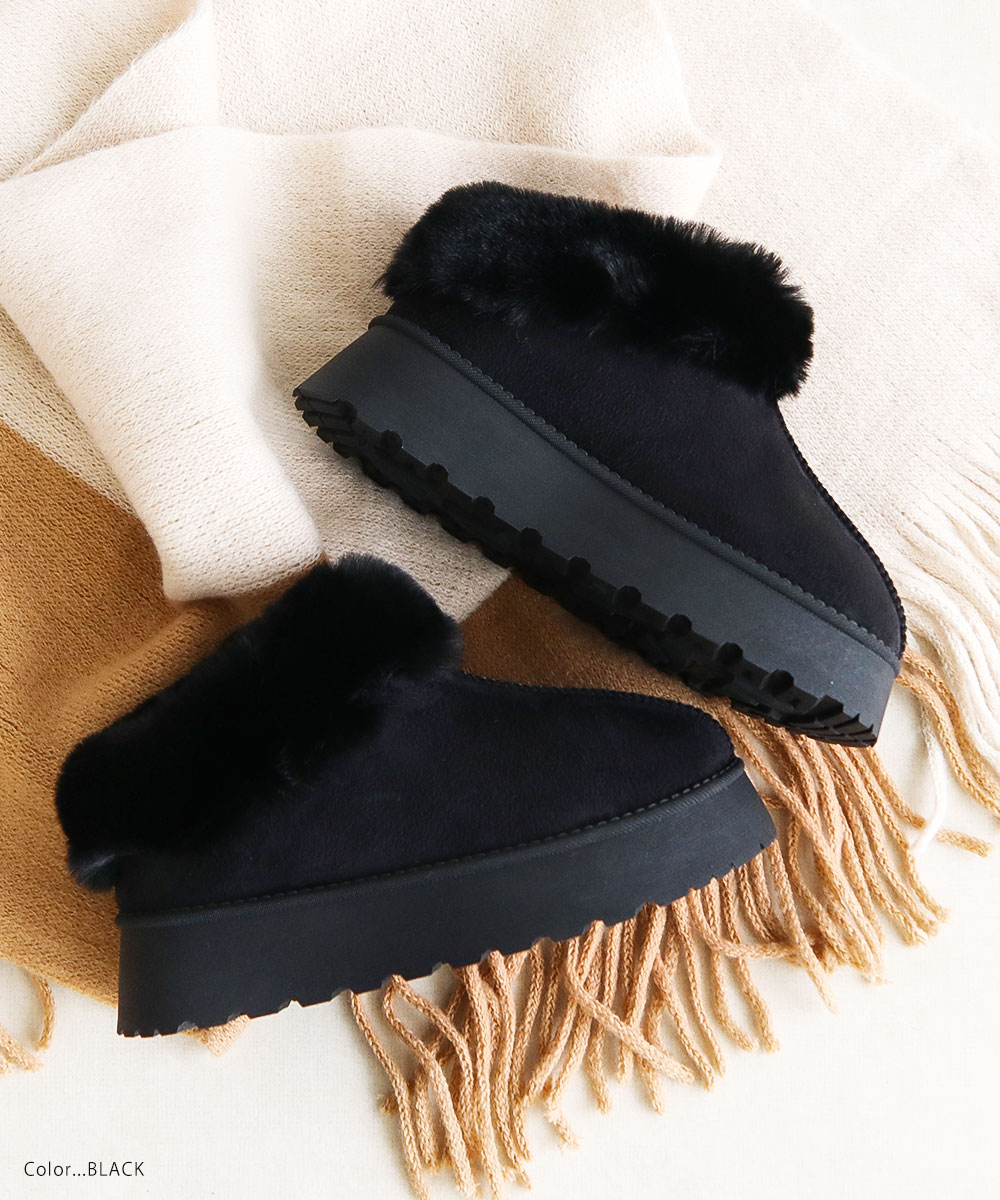 サボサンダル レディース 厚底 4cm ムートン ファー スリッポン 秋冬