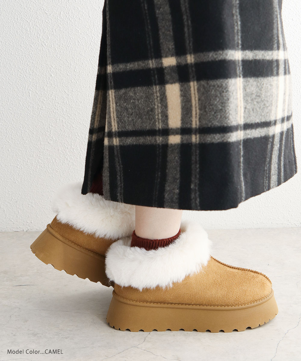 サボサンダル レディース 厚底 4cm ムートン ファー スリッポン 秋冬