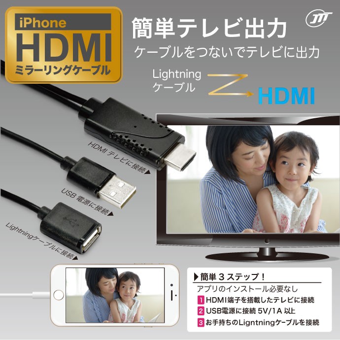 iPhone HDMIミラーリングケーブル IPHDMI-BK/WH - iPhoneやiPadの画面 