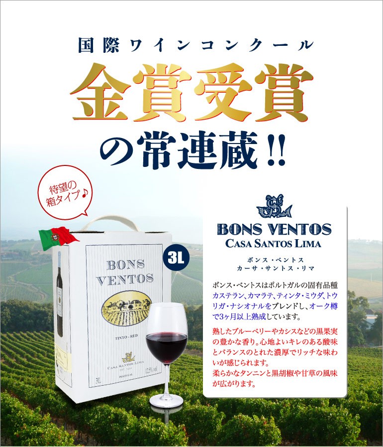 祝開店！大放出セール開催中】7月中旬より値上げ予定 ワイン 赤ワイン ベントス 3L×4箱 送料無料 RSL ティント 箱 サントス カーサ 4本  3000ml ボンス リマ ワイン