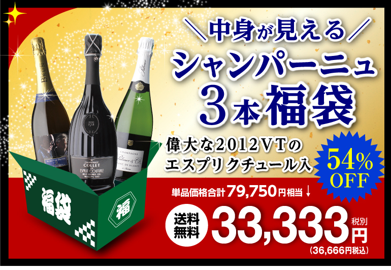 シャンパン 送料無料 ワイン 福袋 中身が見える 3本 33,333円(税別