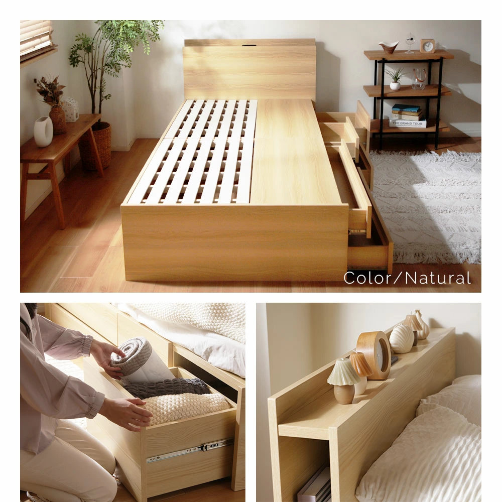 ベッド シングル 収納 フレーム 引き出し コンセント 木製