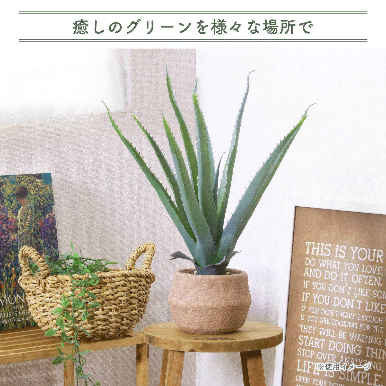 アロエ　観葉植物　在宅勤務の癒やしに フェイクグリーン アロエS セメントポット グリーンライフ 室内