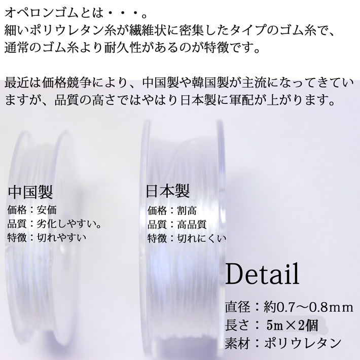 高品質 日本製 オペロンゴム 約0.8mm 5m巻 × 2個 パワーストーン ブレスレット用 オペロンゴム 天然石 ビーズ オペロン ポリウレタンゴム