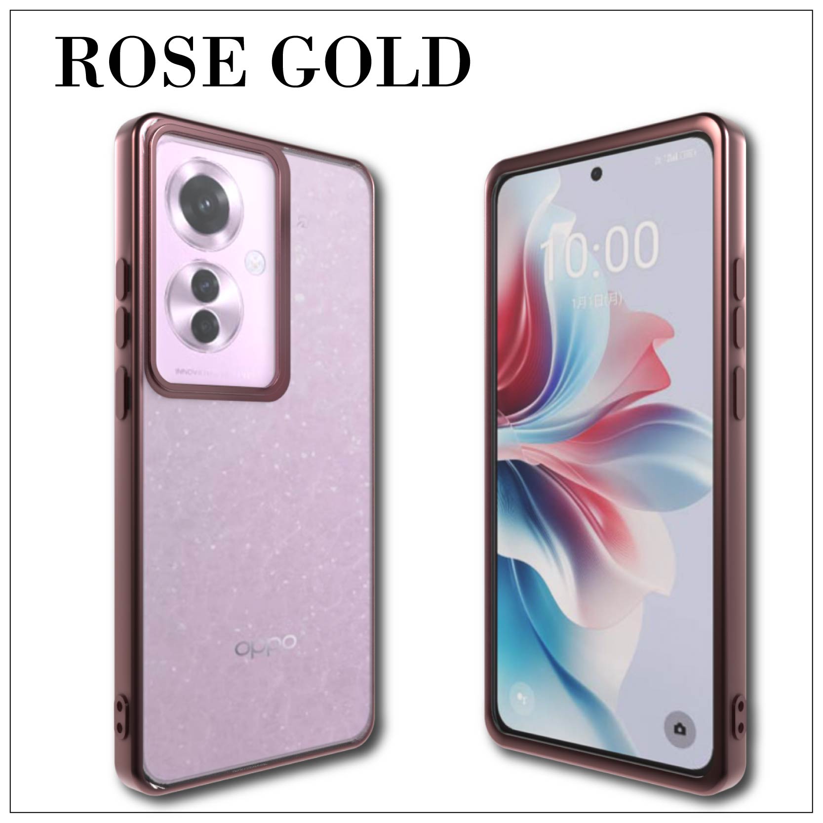 OPPO Reno11A パープル ケース付き　simフリー OPPO Reno11 A Reno11A SIMフリー サイドメッキ加工 TPU クリア