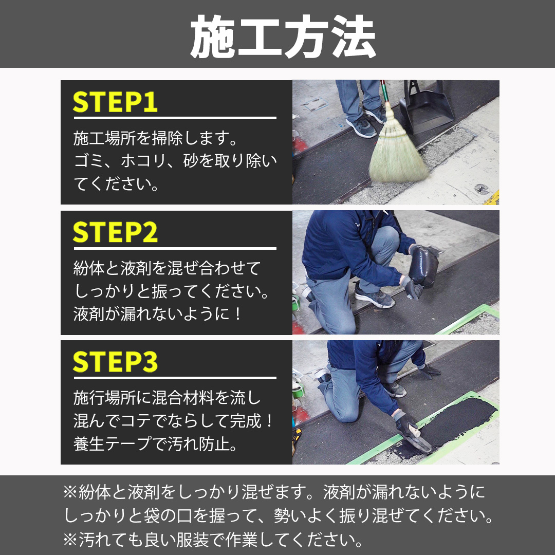 アスファルト コンクリート 補修材 床補修 亀裂 クラック 舗装 くぼみ 段差 穴 ひび割れ ホソヌール SUPER 2.4kg 関連画像2