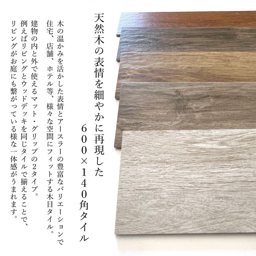 木目調タイル フロア材 床材 屋外用 屋内用 ウッドデッキ ナチュラル 白 ホワイト（ウッドマイスター 600×140平(12枚入) D143 マット/グリップ　ケース販売）｜ceracore-2｜05