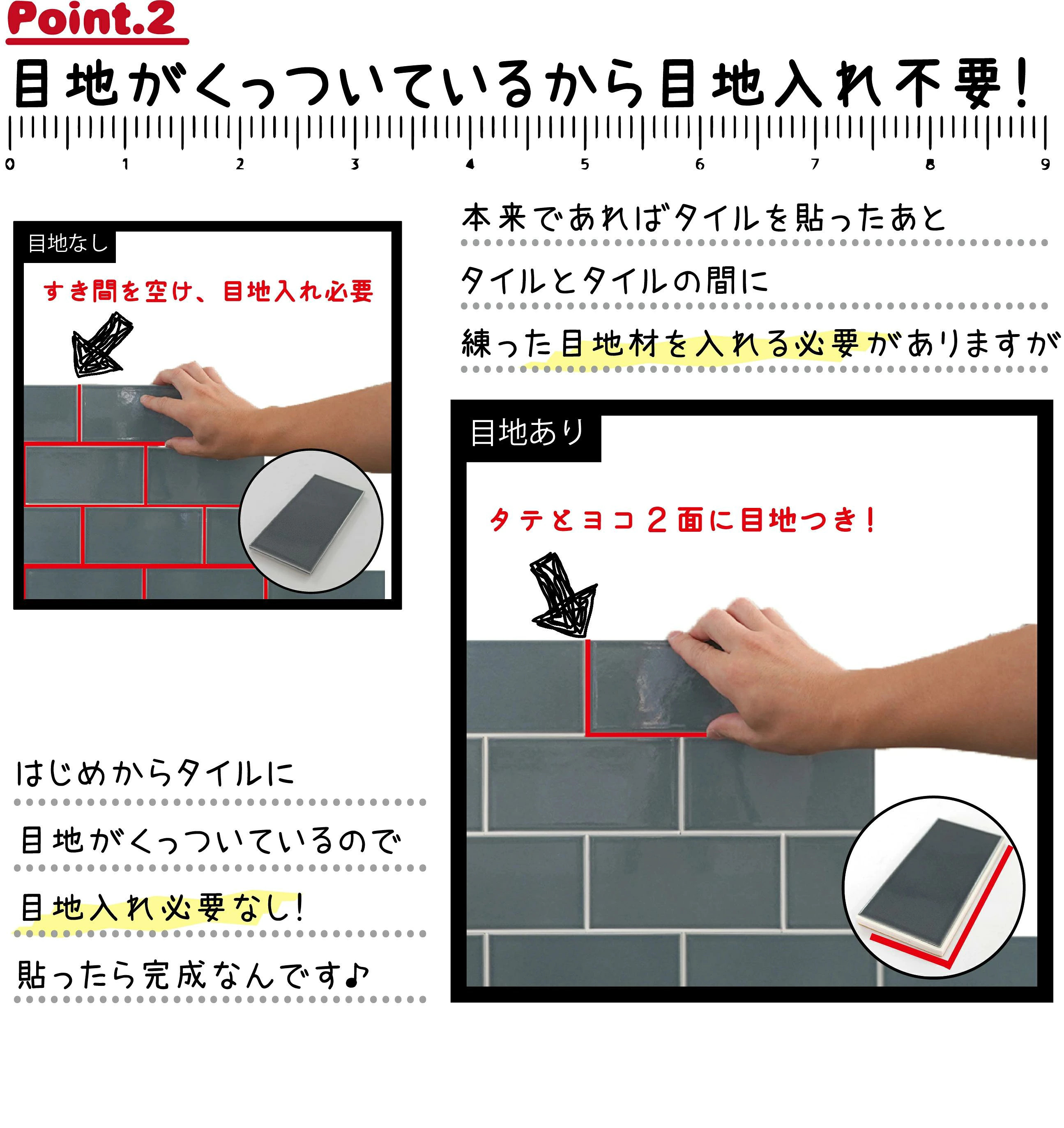 タイル サブウェイタイル シールタイル キッチンタイル DIYタイル 壁タイル 浴室タイルで簡単DIY セラコア (シール コアスモーク 全色 白目地 シート販売) 関連画像3