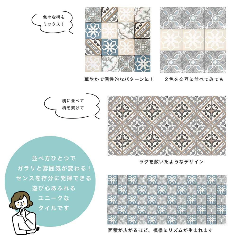ベトナムタイル セメントタイル 床タイル ハンドメイド 花柄 輸入