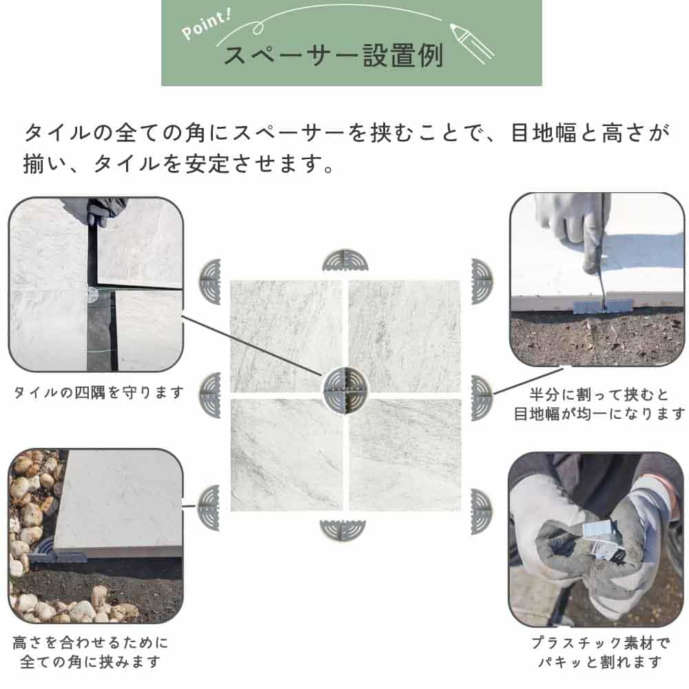 舗石タイル用 舗石スペーサー 目地取り用部品 プラスチック製 20コ入 目地幅3mm 均等割り 庭 置き設置 簡単 床タイル 庭 防草 【舗石スペーサー(20コ入)】 関連画像3