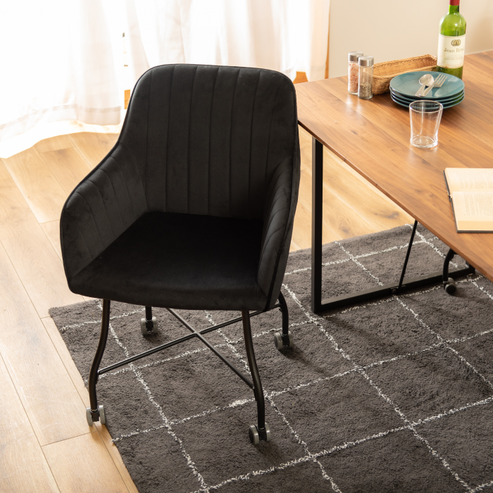 ダイニングチェア デスクチェア ベロア キャスター付き ブラック 黒