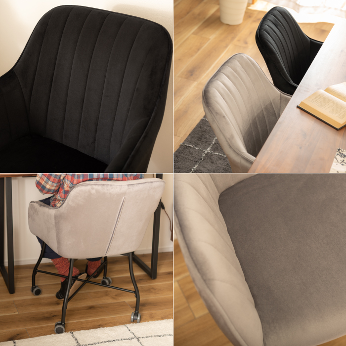 爆買 ダイニングチェア デスクチェア ベロア キャスター付き ブラック