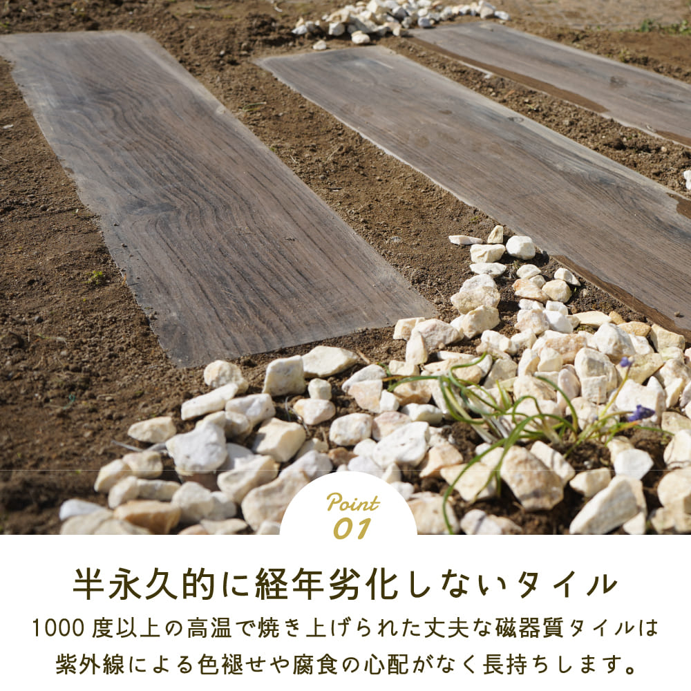 枕木 経年劣化しない ウッドタイル 舗石タイル 置くだけ 木目タイル DIY アプローチ 雑草対策(枕木タイル ベルダ 全4色 ケース販売 4枚入) 関連画像2