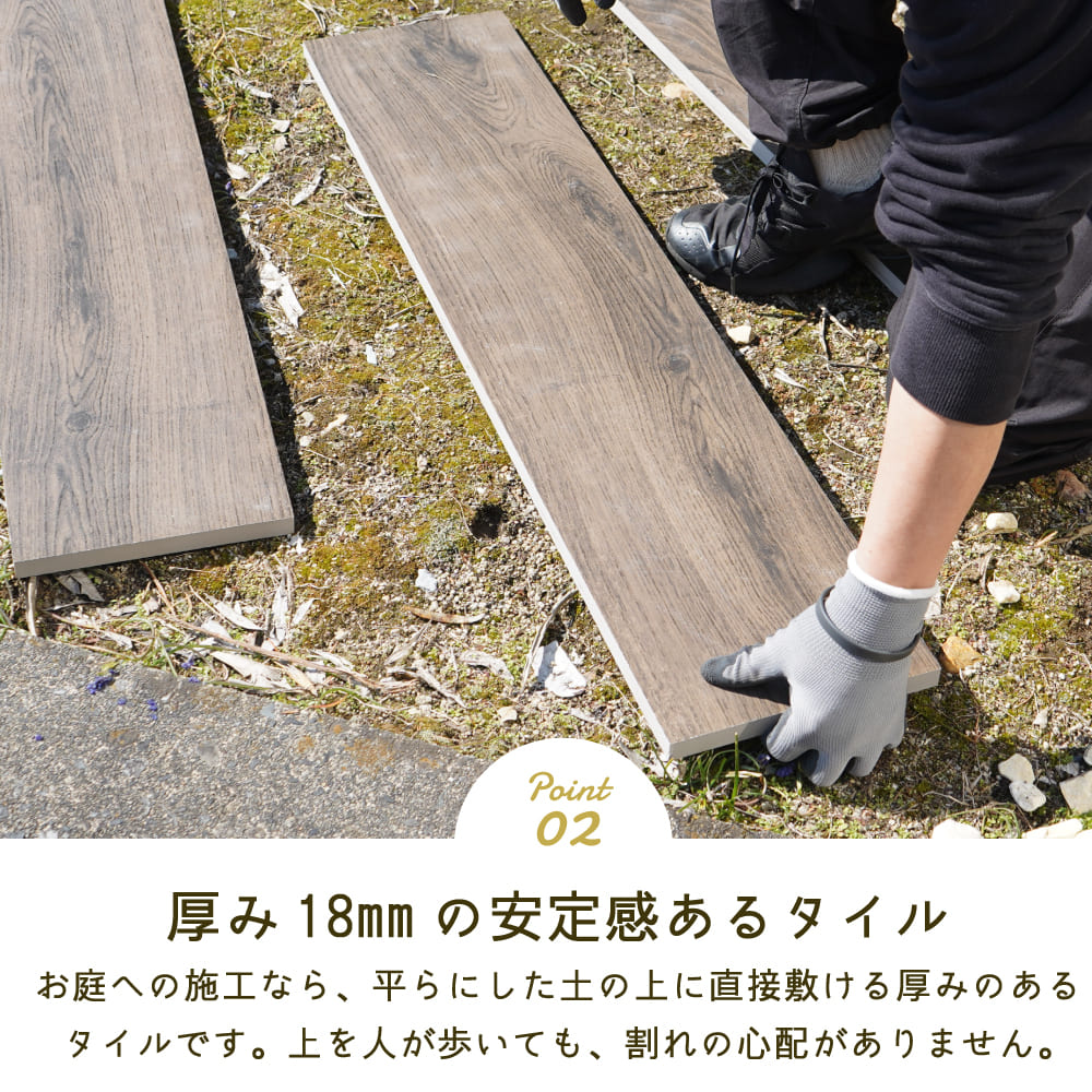 枕木 経年劣化しない ウッドタイル 舗石タイル 置くだけ 木目タイル DIY アプローチ 雑草対策(枕木タイル ベルダ 全4色 ケース販売 4枚入) 関連画像4